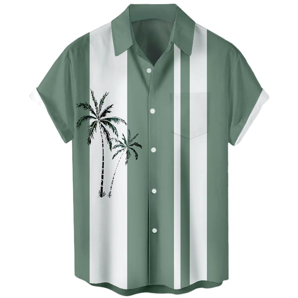 Гавайская рубашка для мужчин, мужские винтажные рубашки для боулинга на пуговицах, летняя пляжная рубашка с коротким рукавом