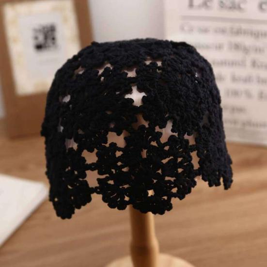 Women Knitting Hat Hollow Crochet Flower Pattern Breathable Handcrafted Hat Outdoor Work Street Wear