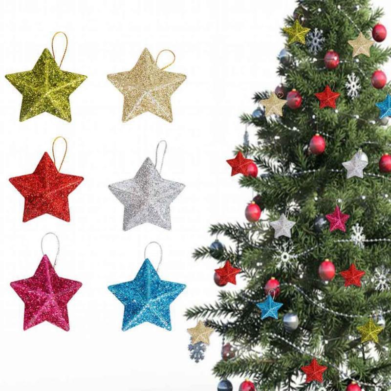 6pcs Star Hanging Ornament Christmas Tree Pentagram Pendant