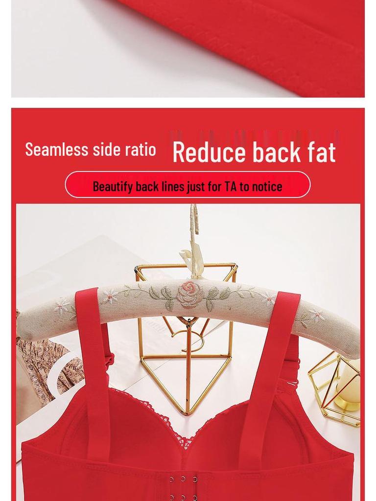 Красный кружевной беспроводной бюстгальтер большого размера с тонкой чашкой и стильной спинкой