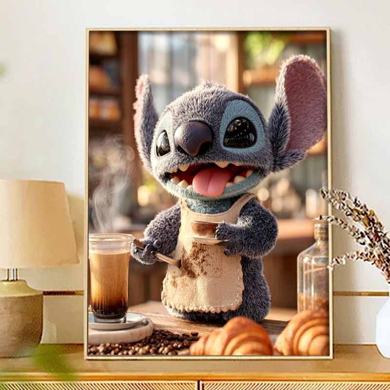 Disney Stitch Coffee Break Diamond Painting Kit 5D DIY, suitable for beginners and craft lovers, interior space decoration