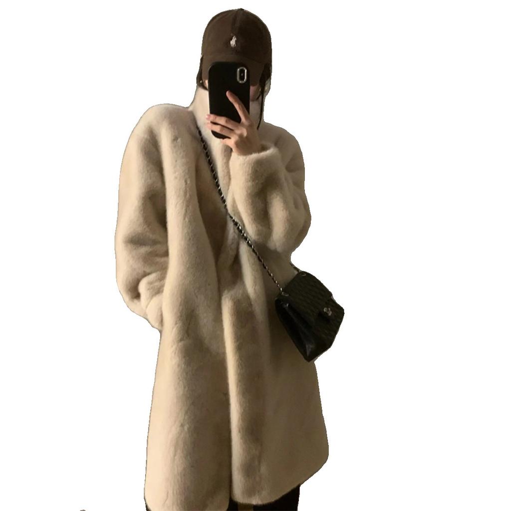 2024 зима новый искусственный норковый плюшевый мех интегрированный длинный утолщенный мех экологически чистый мех куртка женская пальто