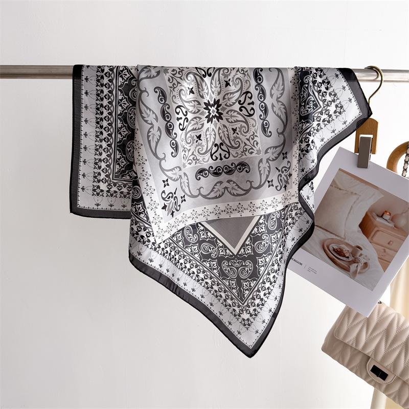 Luxury Brand Printed 70cm Square Scarves Women's Silk Scarf Floral Bandana Small Neckties Hairbands Bags Foulard Shawl