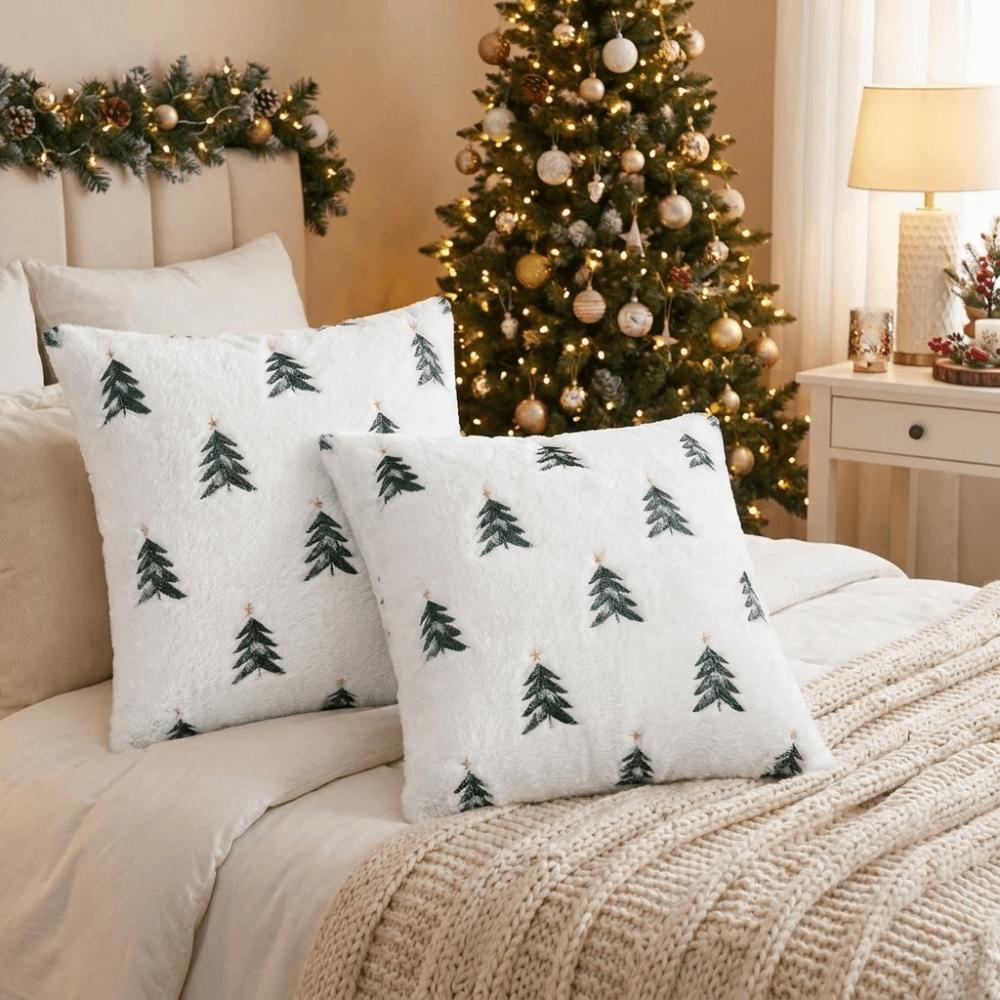 Xmas Tree Holiday Pillowcase Soft Fluffy Throw Pillow Cover Plush Cushion Cover  Party Decoration
