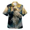 Fashion Unisex Vintage Jesus Graphic Hawaiian Shirts Fashion 3D Printed Shirts Tops Summer Short Sleeves Men Women Blouse Shirt