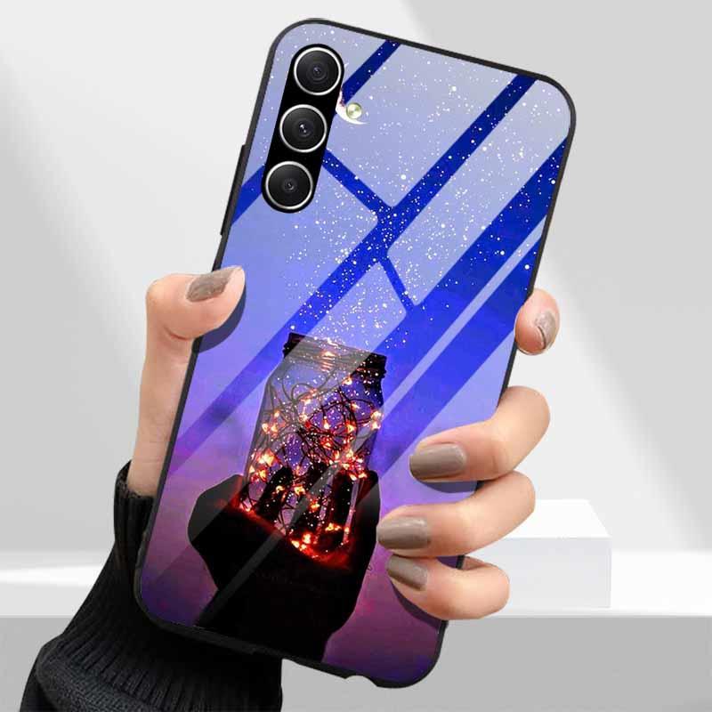 Закаленное Стекло Чехлы для Телефона для Samsung Galaxy A54 A14 A24 A34 Чехол Жесткий PC Задняя Панель Для M54 A15 A25 A55 5G A04s M23 M52 A 54