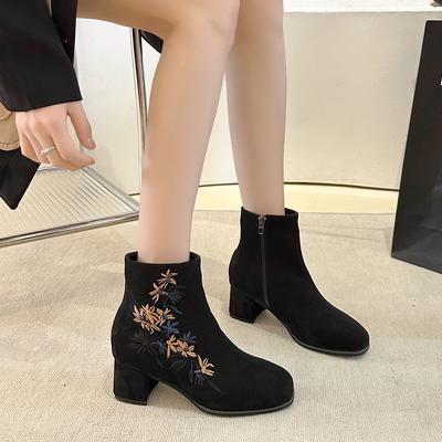 Модная женская обувь 2024 года, модные женские ботинки Zipp, горячая распродажа, вышитые повседневные ботинки, женские высококачественные ботильоны с круглым носком Zapatos
