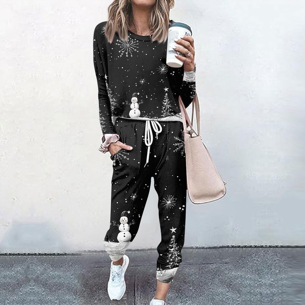 Наборы для женщин, комплекты из 2 предметов, рубашки с длинными рукавами и круглым вырезом, спортивные штаны на шнурке, карманные комплекты