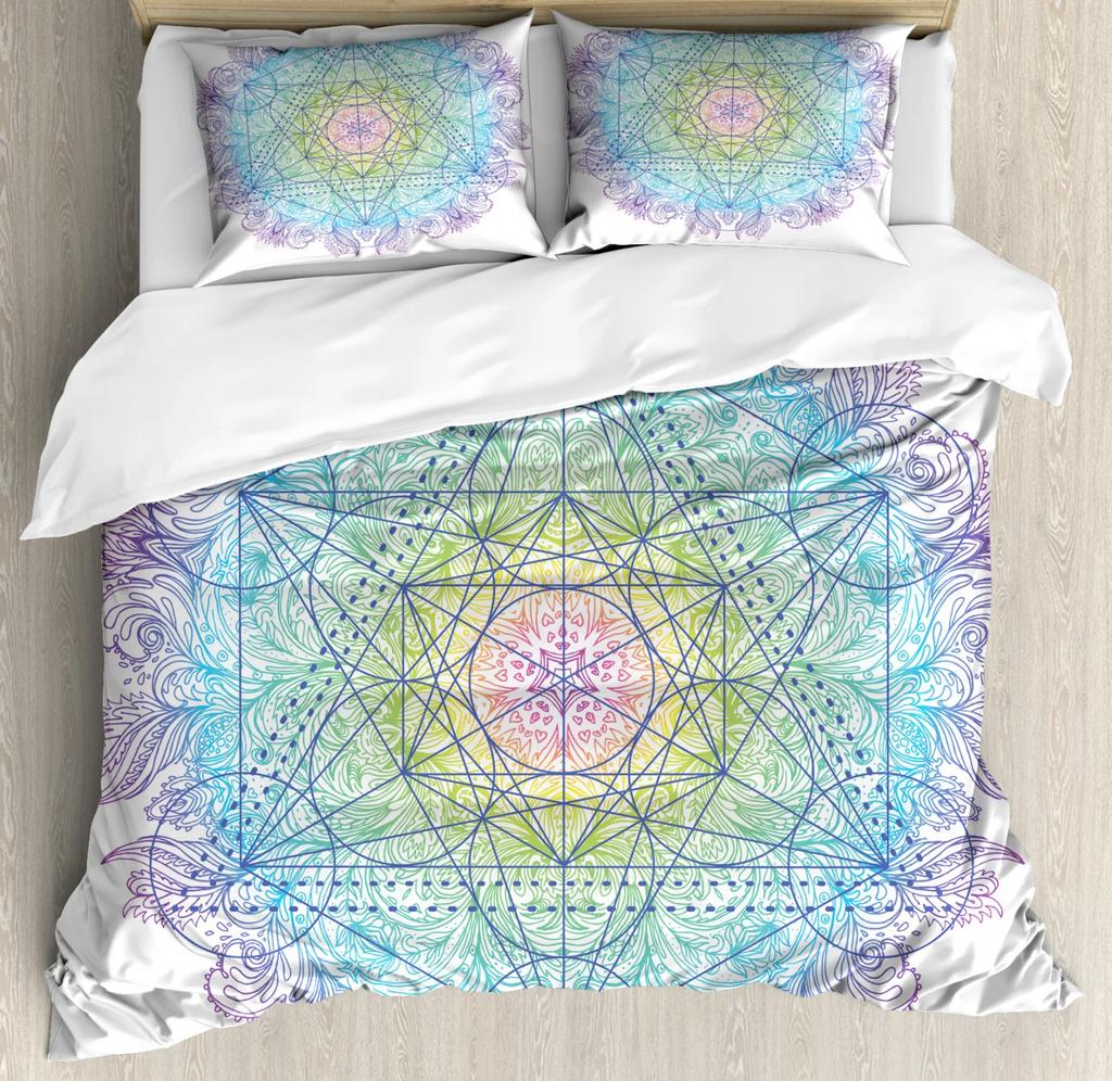 Mandala Duvet Cover Set Boho Style Ethnic Colorful Spring Garden Themed Multicolor Polyester Bedding Set Double Queen King Size