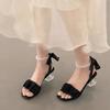 2025 летние босоножки в стиле феи, французские босоножки на высоком каблуке с кристаллами, односложная пряжка, модная женская обувь в иностранном стиле