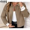 YYFS Женские модные повседневные однотонные куртки и пальто с воротником-поло на осень-зиму с длинным рукавом и принтом