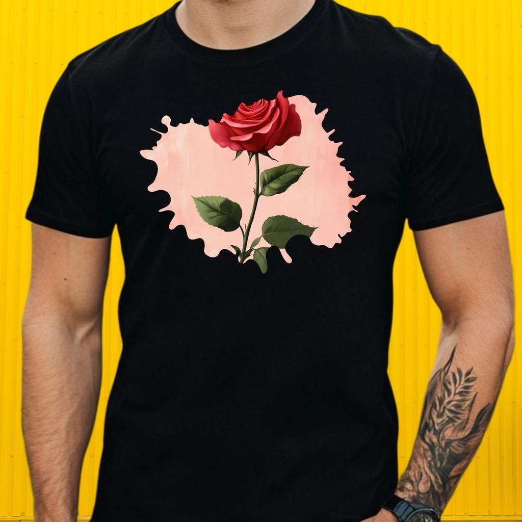 T-Shirt Herren Rote Rose Motiv Baumwolle Größe S bis 5XL