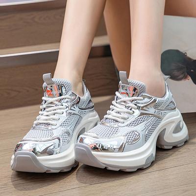 Кроссовки на толстом каблуке со шнуровкой для женщин, повседневная обувь из дышащей легкой сетки на платформе, осенние женские теннисные туфли на шнуровке