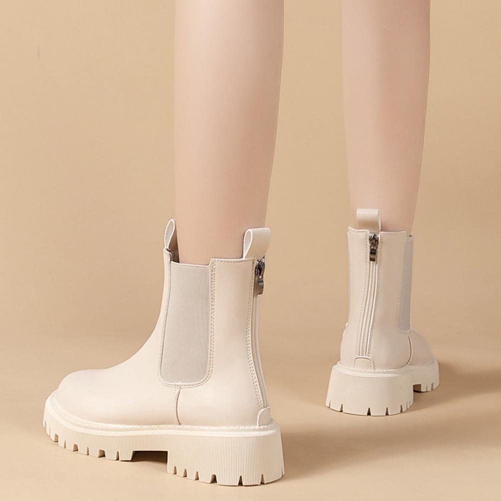 Модные Новые Осенне-Зимние Ботинки Челси 2025 Женские Ботинки на Платформе Черные Бежевые Ботильоны для Женщин Меховые Короткие Массивные Панк Готические Ботинки