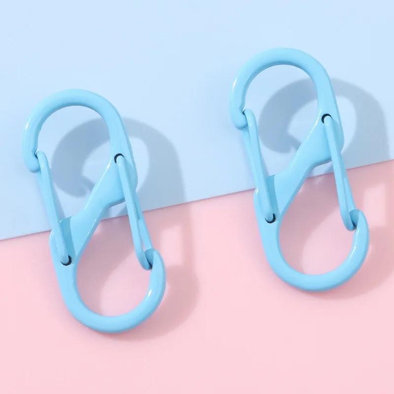 4pcs S Type Colorful Alloy Paint Spring Buckle Carabiner Anti-Theft Mini Keychain Hook Backpack Outdoor Hanging Connection Ring