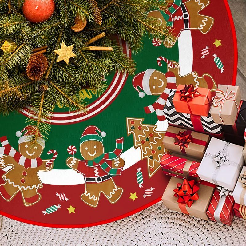 Christmas Tree Skirt Cartoon Gingerbread Man Candy Print Round Xmas Tree Mat Kids Winter Christmas Indoor Home Decor Rug