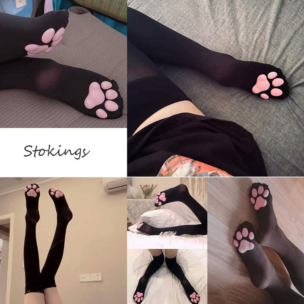 BEA Thigh High Socks Pink Thigh High Socks Cute Cat Paw Pad Socks