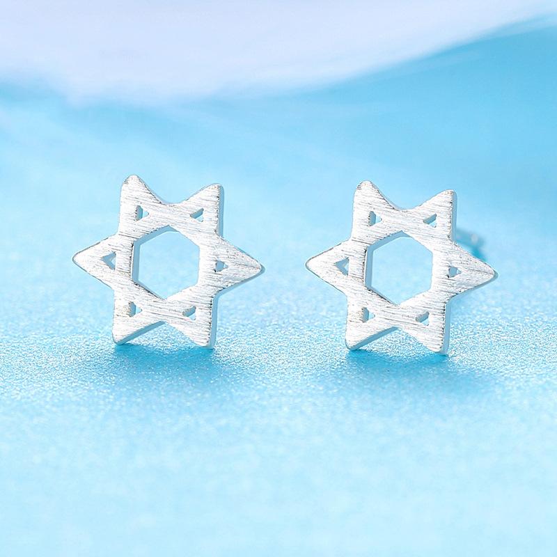 Hexagonal Star Earrings Women's Simple Hollow Brushed Hexagram Earrings Niche Design Accessories
