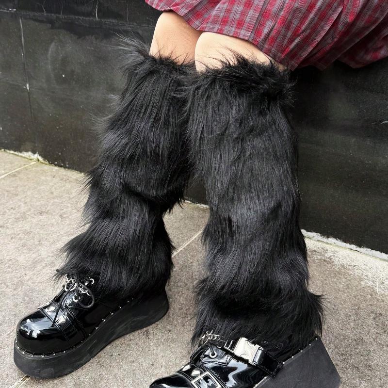 1 пара коричневых однотонных гетр из искусственного меха, стиль Y2K, всесезонные