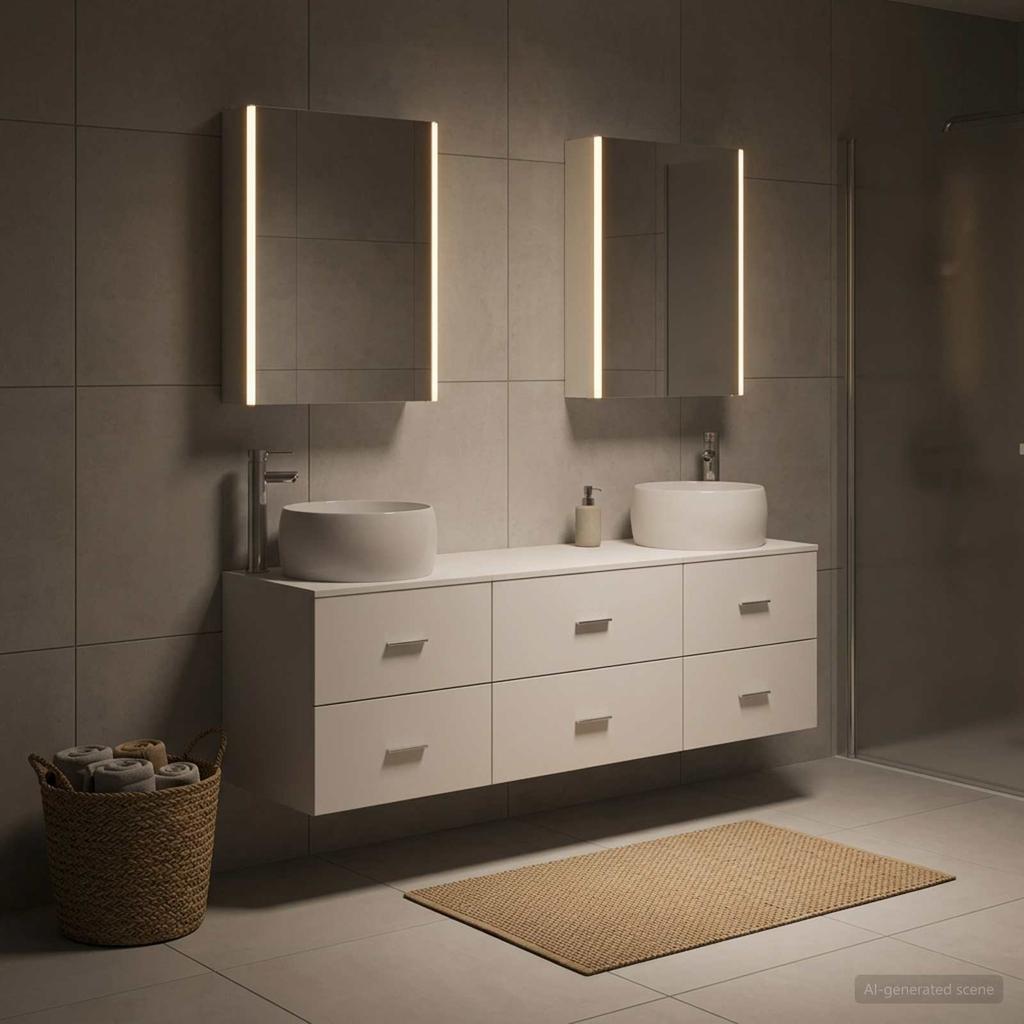 5 Piece Bathroom Furniture Set White Engineered Wood & Glass