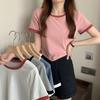 Women's 2024 Korean Slim Fit Color Block Crew Neck T-Shirt - Trendy Summer Short Sleeve Top