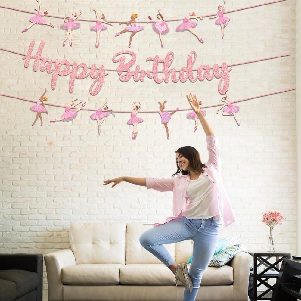 Paper Material Ballet Birthday Banner Pink Color Ballet Theme Set Birthday Party