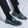 Men Shoes Green Black Loafers Men PU Embossed Pattern Tassel Decoration Round Toe Business Formal Shoes Large Sizes 38-46
