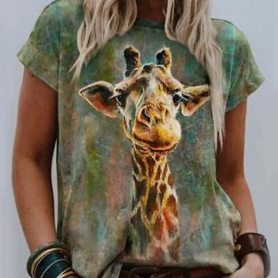 Летняя новая популярная футболка, повседневная модная женская футболка с круглым вырезом и животным принтом, с коротким рукавом, тонкая удобная уличная одежда XS-8XL