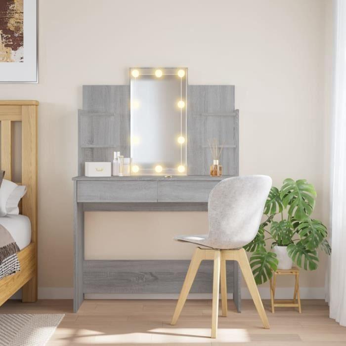 Dressing Table with LED Lights Sonoma Grey 96x40x142 Cm