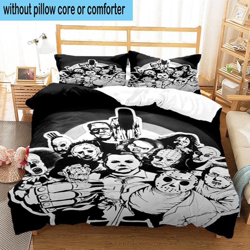 3PCS Horror Movie Icons 3pcs Bedding,Including 3PCS Duvet Cover And 2pcs Pillowcases Perfect for Christmas,Ideal for Bedroom, Dormitory