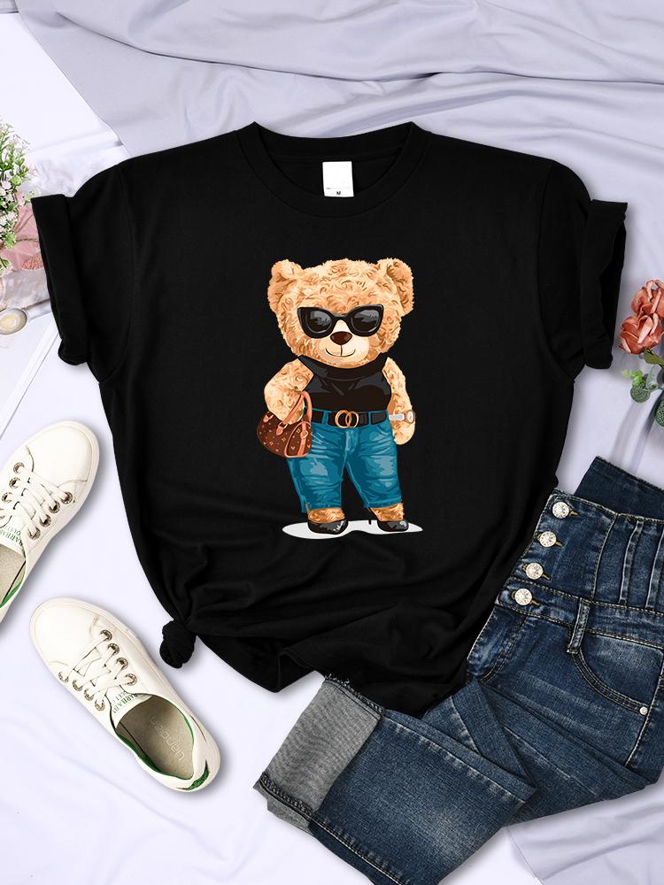 Футболка Fashion Teddy Bear Rich Woman Street Hip Hop с короткими рукавами, индивидуальная футболка Hip Hop с круглым вырезом, дышащая, летняя футболка