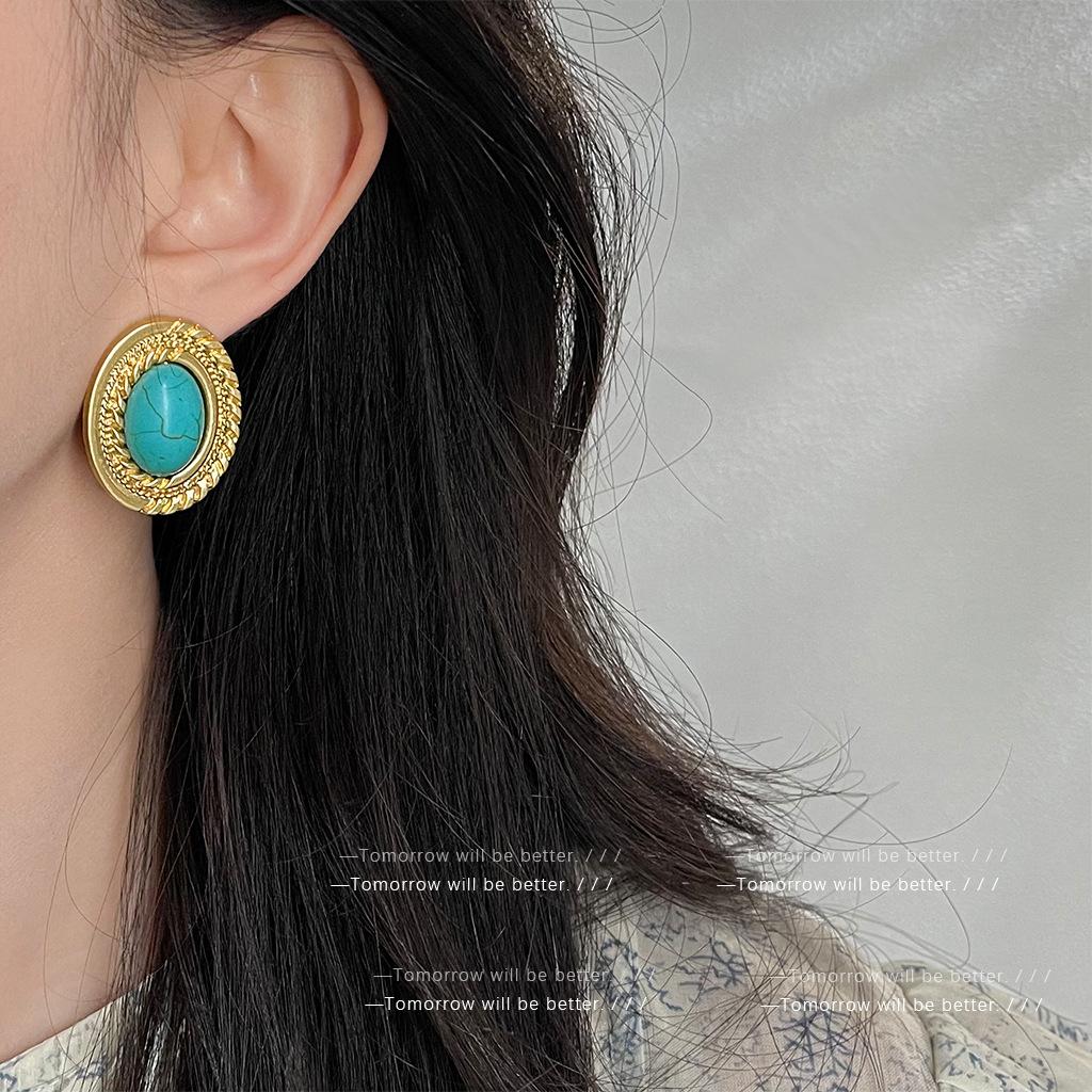 Винтажные женские серьги с бирюзой, модные, легкие роскошные, в античном стиле, тяжелая промышленность, высококачественные серьги