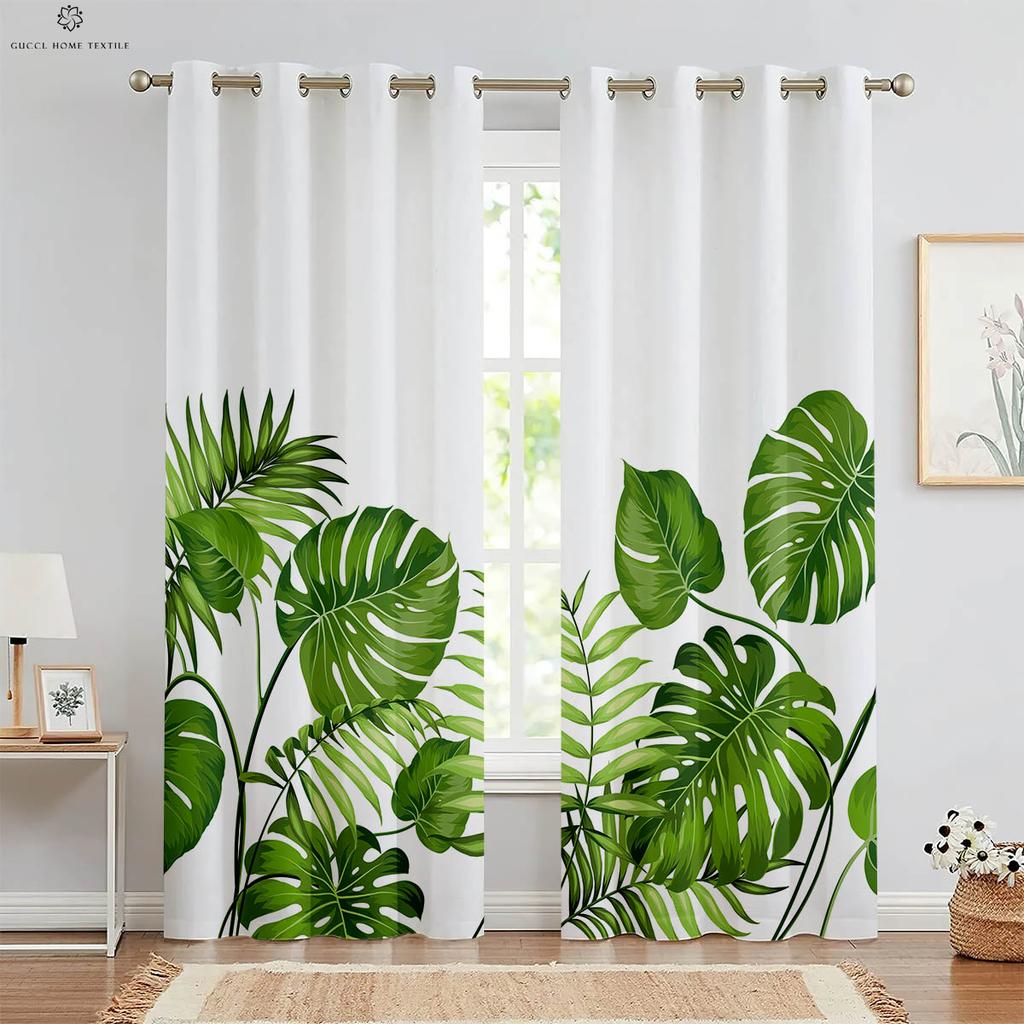 Геометрические зеленые листья тропическая растительность 3D печать шторы, черно-белые, спальня, гостиная, украшение окна