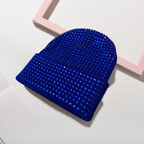 Унисекс зимняя шапка со складчатыми полями, однотонная эластичная шапка со стразами, сохраняющая тепло, для взрослых, для холодной погоды, для улицы и повседневной жизни