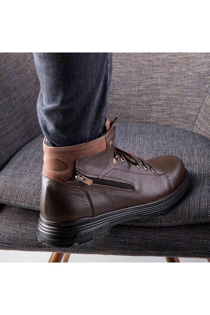 Men's Fashion Genuine Leather Flat Heeled Boots Bootie Ankle Lace Up Rubber Sole Boots Zipper Boots Shoes