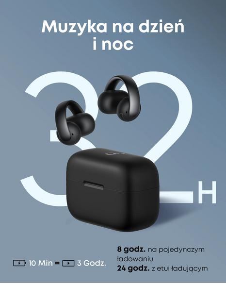 Soundcore aeroclip wireless (tws) earphones open with clip black