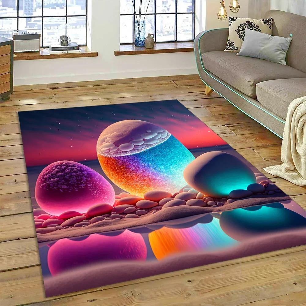 2025 New Style Colorful Pebble Rainbow Road Beach Stone Nature Carpet Rug for Living Room Bedroom Home Sofa,Non-slip Floor Mat