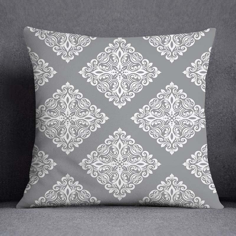 Gray Low White Flower Pattern Home Decoration Pillowcase Square Pillowcase Home Office Decoration Cushion Cover