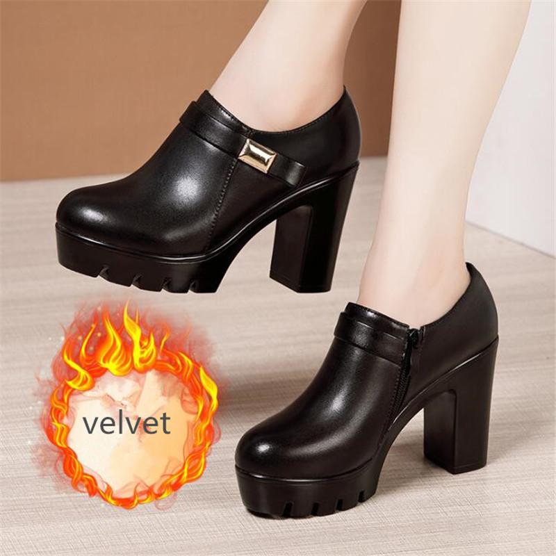 Women Pumps High Heels Deep Mouth Platform Heels Fashion Black Office Shoes Large Size Ladies Shoes Fall Winter Female Shoes