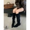 2025 новые модные универсальные европейские и американские замшевые ботинки-рыцари на квадратном каблуке, длинные сапоги, тонкие высокие сапоги, женские