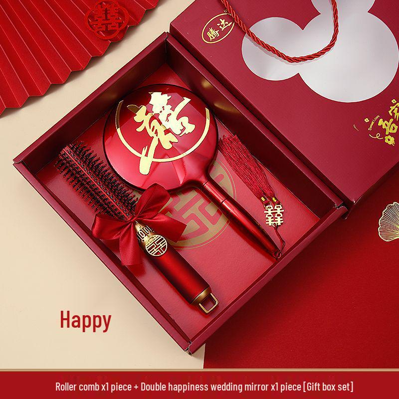 Приданое китайской невесты: Красный набор расчесок с воздушной подушкой - Пушистая воздушная подушка, Одна пара с подарочной коробкой для свадеб