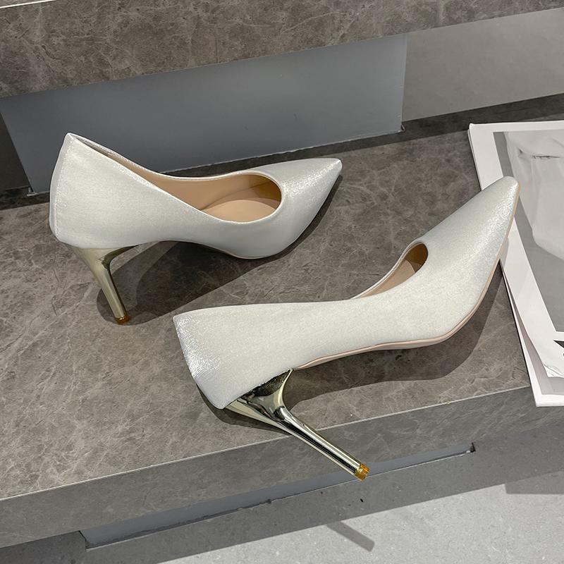 Мода Весна Острый Носок Деним Тонкий Высокий Каблук Женские Туфли-Лодочки Слипоны Сексуальная Горячая Женщина Вечеринка Классика Офисная Обувь