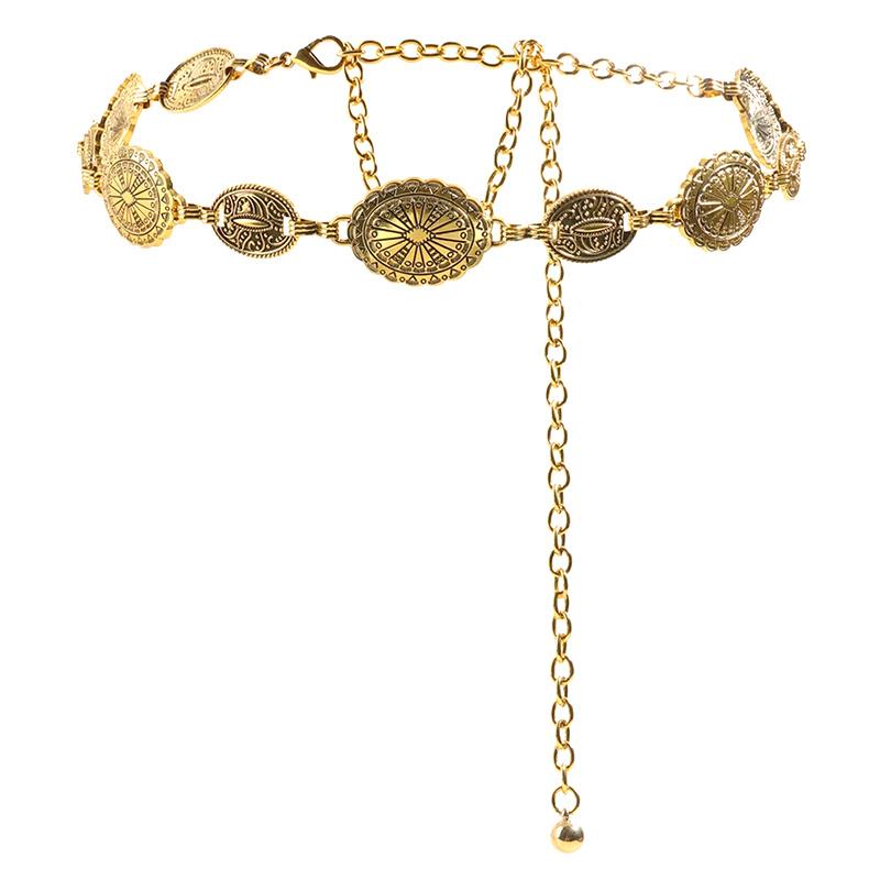 Ретро-стиль Женская металлическая цепочка на талию Регулируемый декоративный круглый резной ремень-цепочка Аксессуары высокого стиля