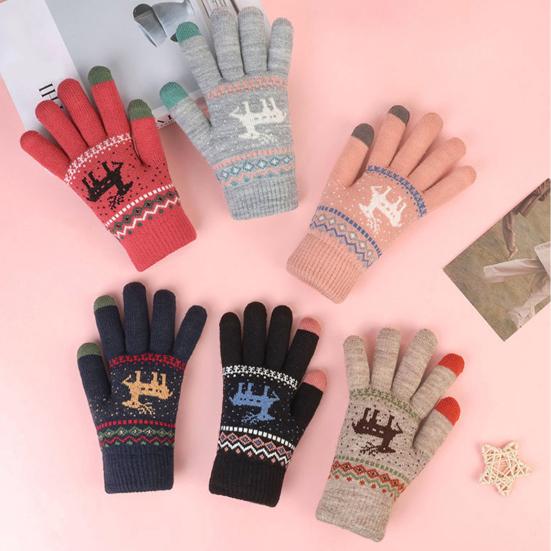 1 пара вязаных перчаток с оленями на всю длину пальцев для мужчин и женщин, сенсорные, зимние, теплые, толстые флисовые перчатки, уличные, для велоспорта, термоперчатки для холодной погоды