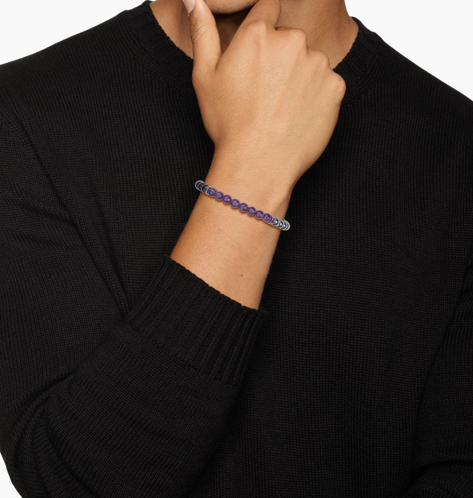 [GAVU] 6mm Triple Protection Bracelet, Men's Crystal Bracelet, Hematite Obsidian Amethyst Bracelet for Men