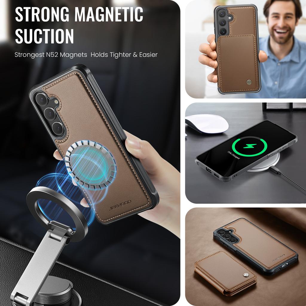 For Samsung Galaxy S25+ Case JEEHOOD J05 Leather Mobile Cover with Detachable Magnetic Card Bag
