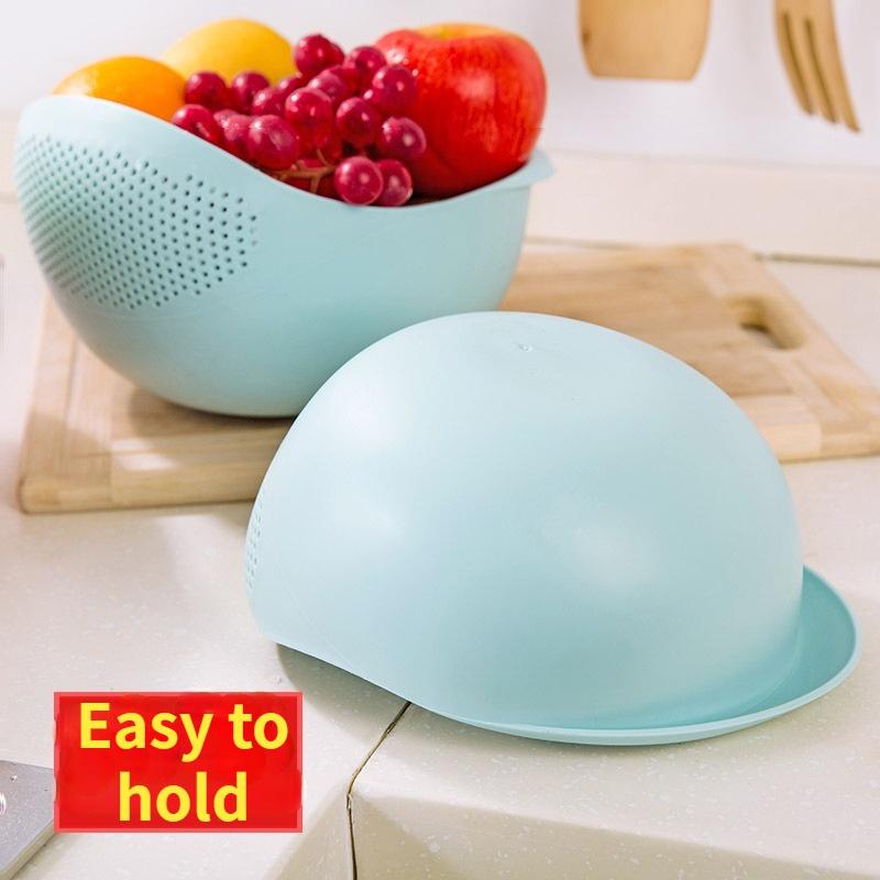 2-In-1 Rice Washer Plastic Sieve Fruit Bowl Plastic Clean Machine Vegetables Basin Basket Washing Filter Strainer Kitchen Tool