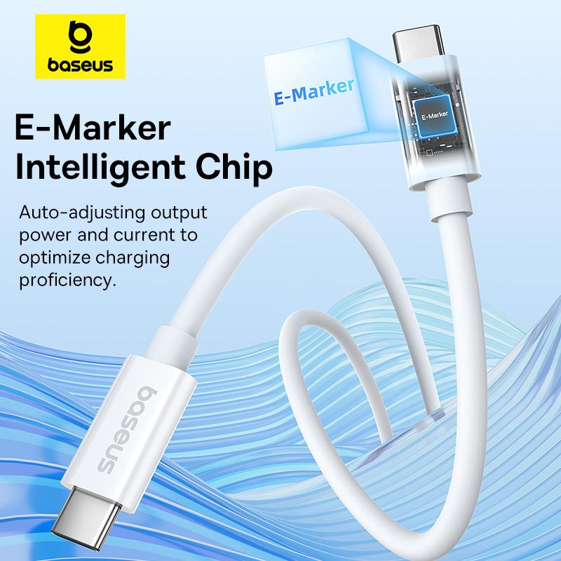 Baseus Elite USB-C Cable: 240W Power, 8K 60Hz Video Transfer, 1M Length, White - Superior Charging & Data Sync