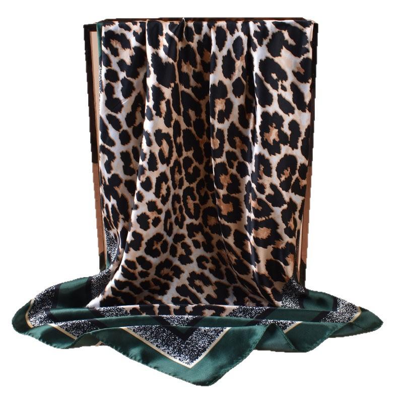 New women's 91CM satin hemming leopard print printed square scarf with sunscreen bag head silk scarf decorative scarf wholesale