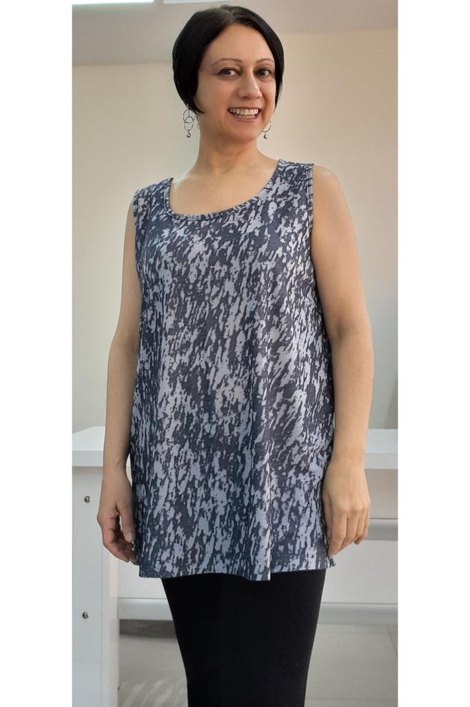 Women's Style Big Size T-Shirt Light Navy Blue (Indigo) Patterned Thick Strap Combed Cotton T-Shirt